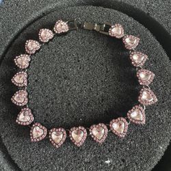 Black Stainless Steel Pink Heart Bracelet 