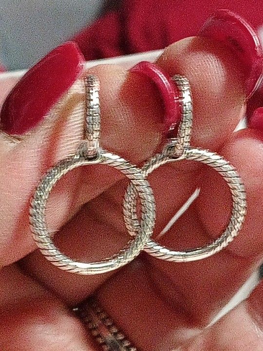 Pandora Authentic Brand New Sterling Silver Solid Snake Chain Double Hoop Earrings