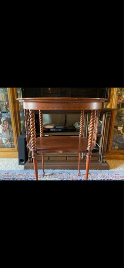 Antique Barley Twist Side Table with Mother of Pearl Inlay – Solid Wood Accent Table