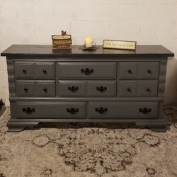 Refurbished 8 Drawer Dark Grey Dresser 