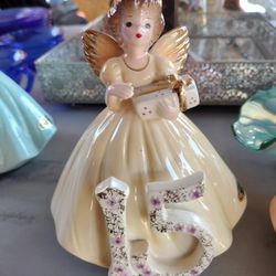 Josef Originals Birthday Angel - Age 15 - Angel in Pink Dress with Wrapped Gift Box -

