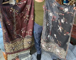Hand Embroidered Wool and Cotton Scarves