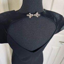 🕶️ New! Vintage Jones New York Black Dress Jeweled Back Clip Satin Sleeves Size 8