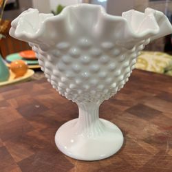 Fenton Ruffled Hobnail Milk Glass Bowl