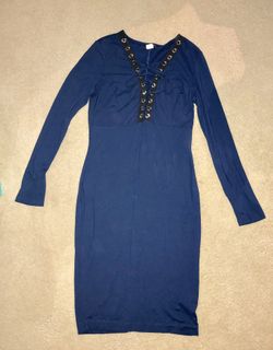 Jersey Lace Up Blue Dress