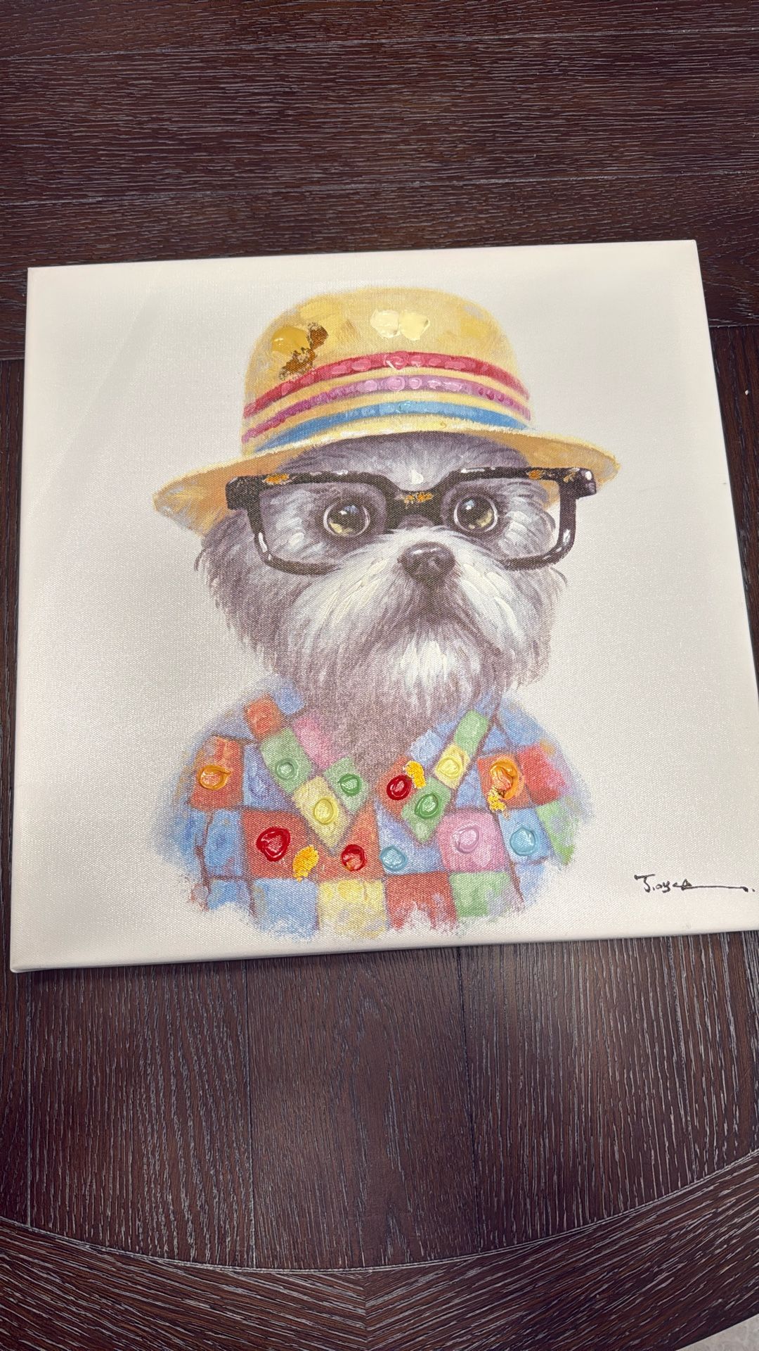 Modern Abstract Pop 16" Art Deco Puppy Dog With Glasses Acrylic Canvas