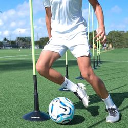 ORKZ 6 ft Soccer Agility Poles 8 pack Training Set w/ Rubber Bases & Carry Bag