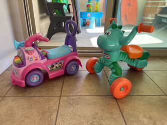 Little Tikes Dinosaur Dino Ride-On Toy + Musical Ride-On Push Car – Piano, Horn & Drum