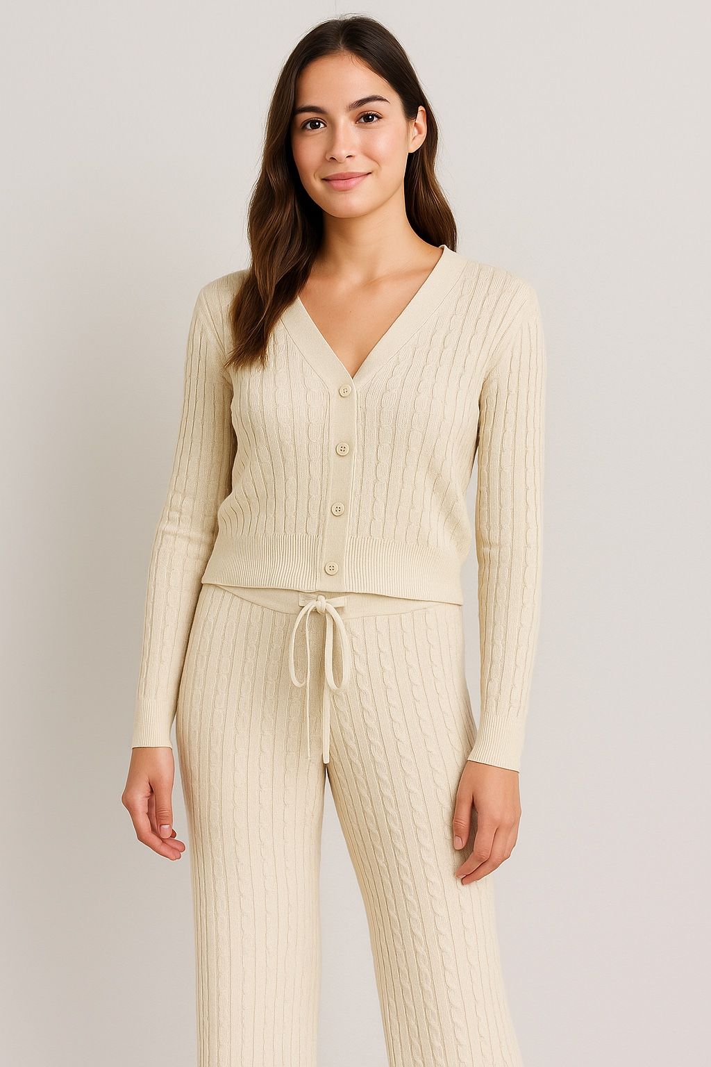 Cream Cable-Knit Lounge Set