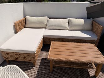 Outdoor Wicker Sectional Sofa Set with Coffee Table