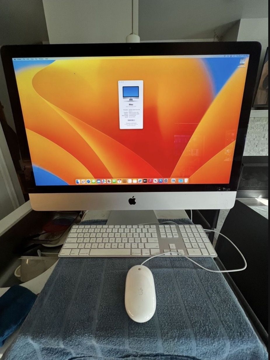 iMac Retina 5K, 27 inch 2017 A1419 EMC 3070 3.4 GHz Quad Core 16 GB 500 Gig SSD HD OS Ventura Includes keyboard/mouse