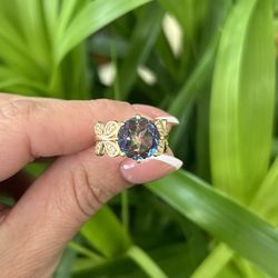 14k Mystic Topaz Diamond Ring 