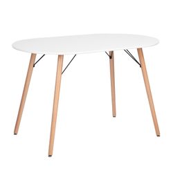 MICK 47” Oval Dining Table, White Top with Solid Wood Legs and Metal Braces, Seats 4