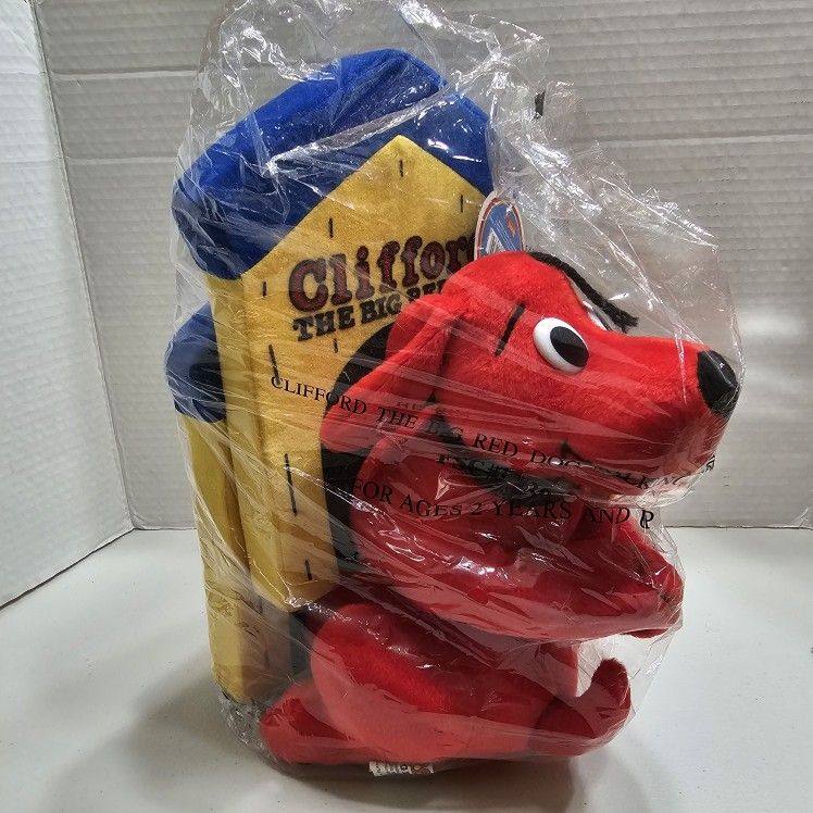 Clifford The Big Red Dog Puppy Book Ends Stuffed Plush Scholastic 2003 Talking! Y2K 2000s Vintage Kids Children's
