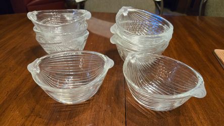 Vintage Mikasa Bowl 6" set of 8, 1980s Chrystal Frosted Handles