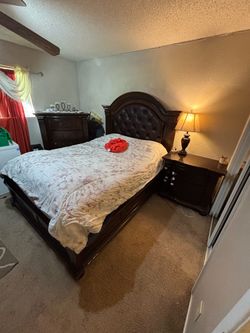 Dark Wood Bedroom Set with Tufted Headboard