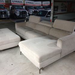Sectional Couch Tan And Ottoman With Storage Area