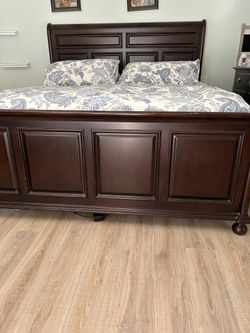 Dark Cherry Wood Sleigh Bed Frame