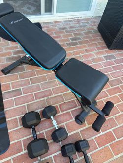 Complete Home Gym Set – MERACH Bench + 170 Lbs Weights + Rack + Mat – $150