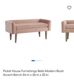 Pink Velvet Bench 54-in x 26-in x 25-in