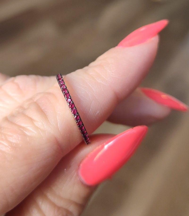 925 Sterling Silver Created Ruby Stackable Band Ring