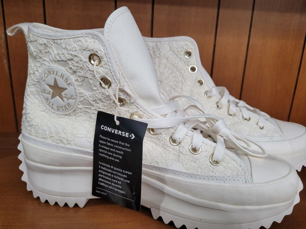 New Converse ivory Off White lace Run Star platform sneaker shoes women's sz 9.5