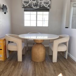 Round Modern Dining Table Oak Base And White Marble Top - Free Delivery ✅ Beautiful Round Dining Table