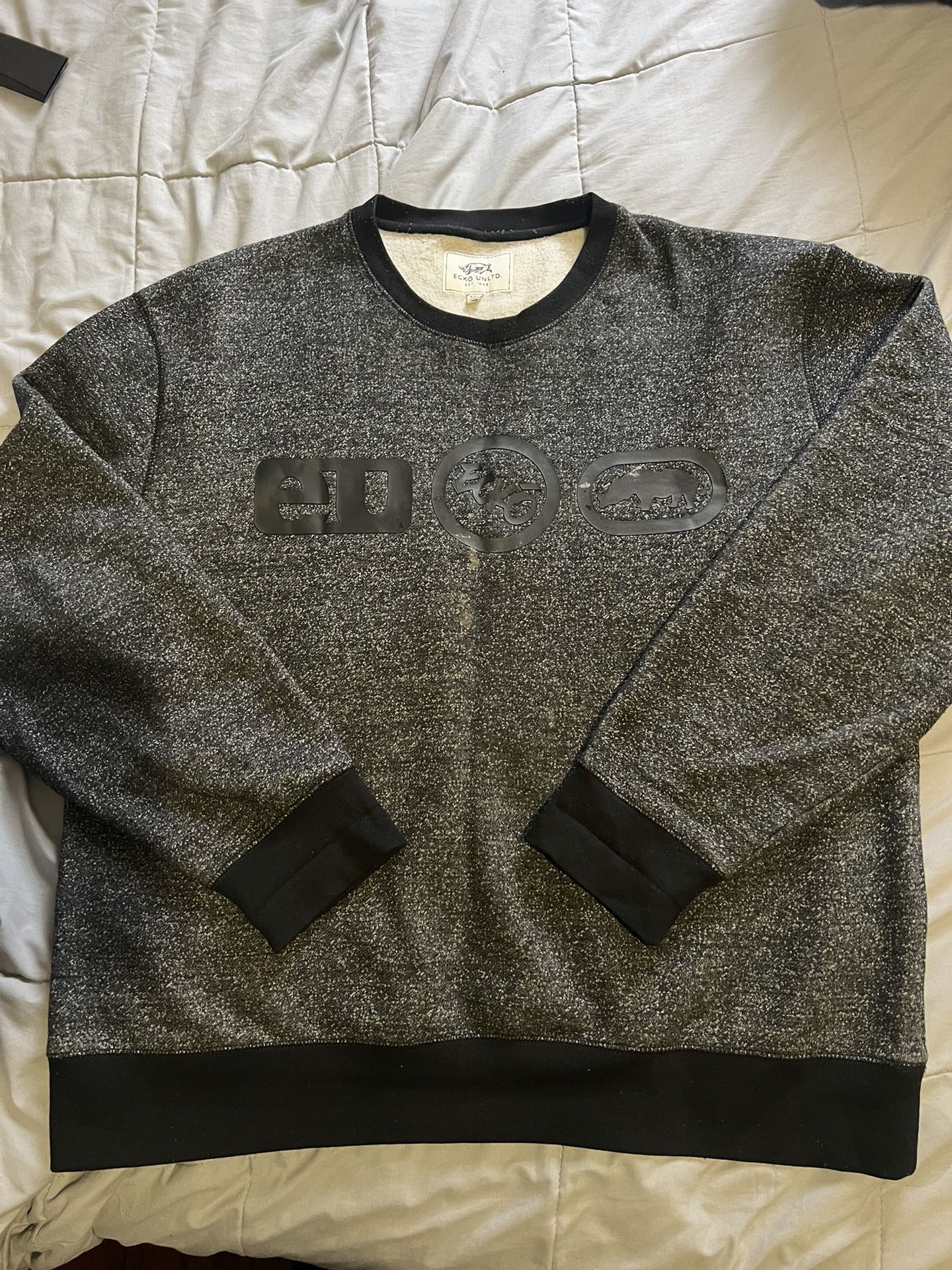 Ecko Unltd Mens Sweatshirt Size 2XL Knit Black Gray Rhino Logo Spell Out
