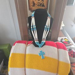 cross beaded turquoise necklace