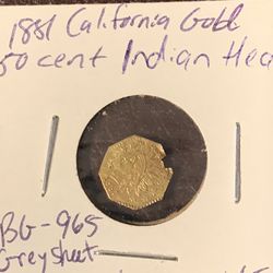 1881 California Gold 50 Cent Coin 