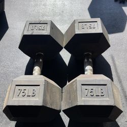 75 lbs Hex Rubber Dumbbell Weights….  Home Gym Fitness…
