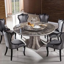 7 PCS Thieux Collection Marble Top Dining Collection - Lazy Susan Now  2789.00 Free Delivery 🚚 