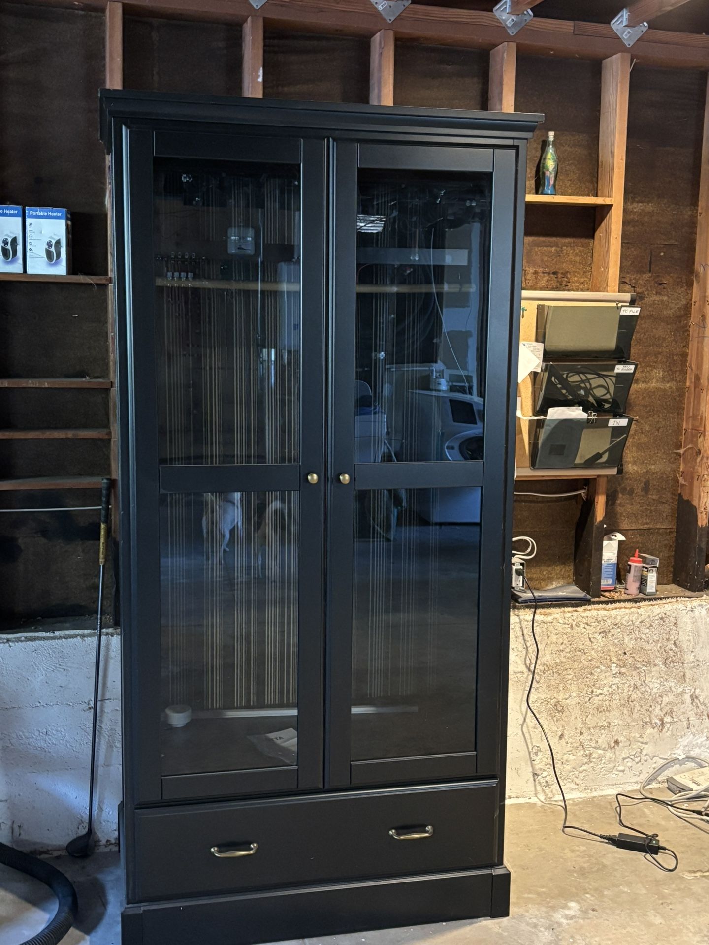 Wood Wardrobe Armoire Cabinet with Glass Doors