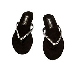 Chanel Suede Kidskin Strass CC Thong Sandals