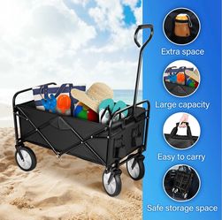 Rolling Folding & Rolling Collapsible Garden Cart, Outdoor Camping Wagon Utility with 360 Degree Swivel Wheels & Adjustable Handle, Black 220lbs Weigh