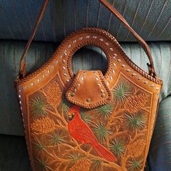Vintage Leather tooled Bird Purse