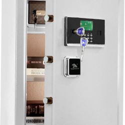 TIGERKING Safe Box,Home Safe,Large Security Box with Double Safety Key Lock and Password for Money and Document,3.7 Cubic White