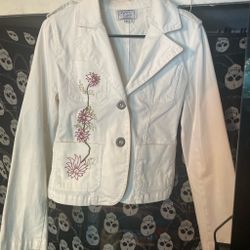 Ashley White Corduroy Blazer with Floral Embroidery