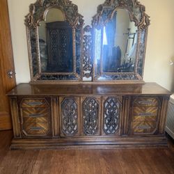 ✨ Ornate Hollywood Regency 4-Piece Bedroom Set – Dresser, Mirror, Armoire & Nightstand ✨ Solid Wood