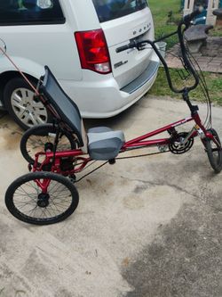 Red Recumbent Tricycle with Rear Backrest