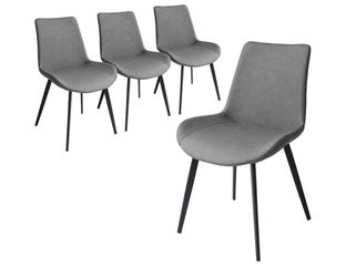 Dining Chairs Set of 4, Modern Kitchen & Dining Room Chairs, Upholstered Faux Leather Cushion Seat and Sturdy Metal Legs (4 Grey Chairs)