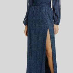 $840 Rebecca Vallance Women's Blue Metallic Pleated Plissé Jagger Dress 