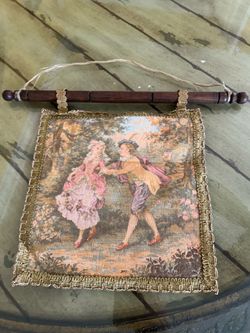 Vintage tapestry 9“ x 9“ on wood dial ready to hang on the wall Vintage tapestry 9” x 9” on wood dial ready to hang on the wall
