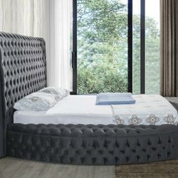 Dior Charcoal Velvet Queen Storage Platform Bed

