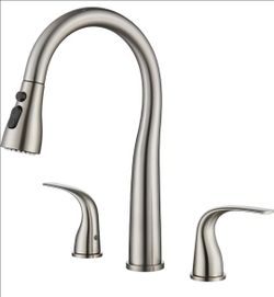 (Brand New in Box) 
3 Hole Kitchen Faucet with Pull Down Sprayer, Brushed Nickel, Double Handle High Arc Faucet for Kitchen Sink with 3 Mode Spray, St