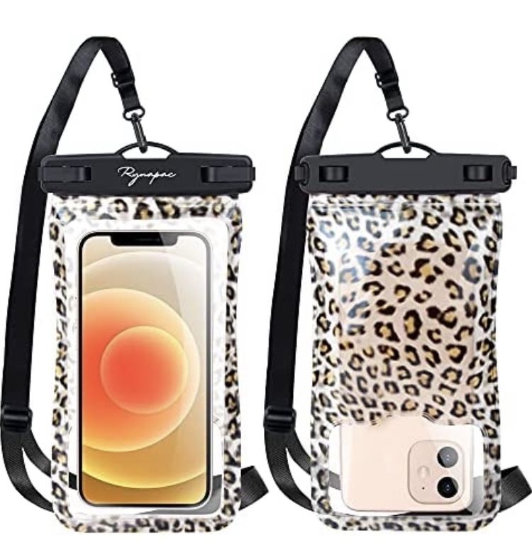 Rynapac Leopard Floating with Airbag Waterproof Phone Pouch 2 Pack for Women & Girl Up to 7" Cellphone Compatible with iPhone 13 12 11 Pro Max XS Max 