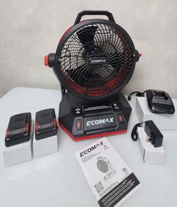 ECOMAX 12" AC/DC Bucket Top Misting Fan, Cordless with 2x20V Batteries & 2A Charger, 2-Speed Airflow & 2-Speed Mist Cooling Fan for Outdoor, Patio, Ca