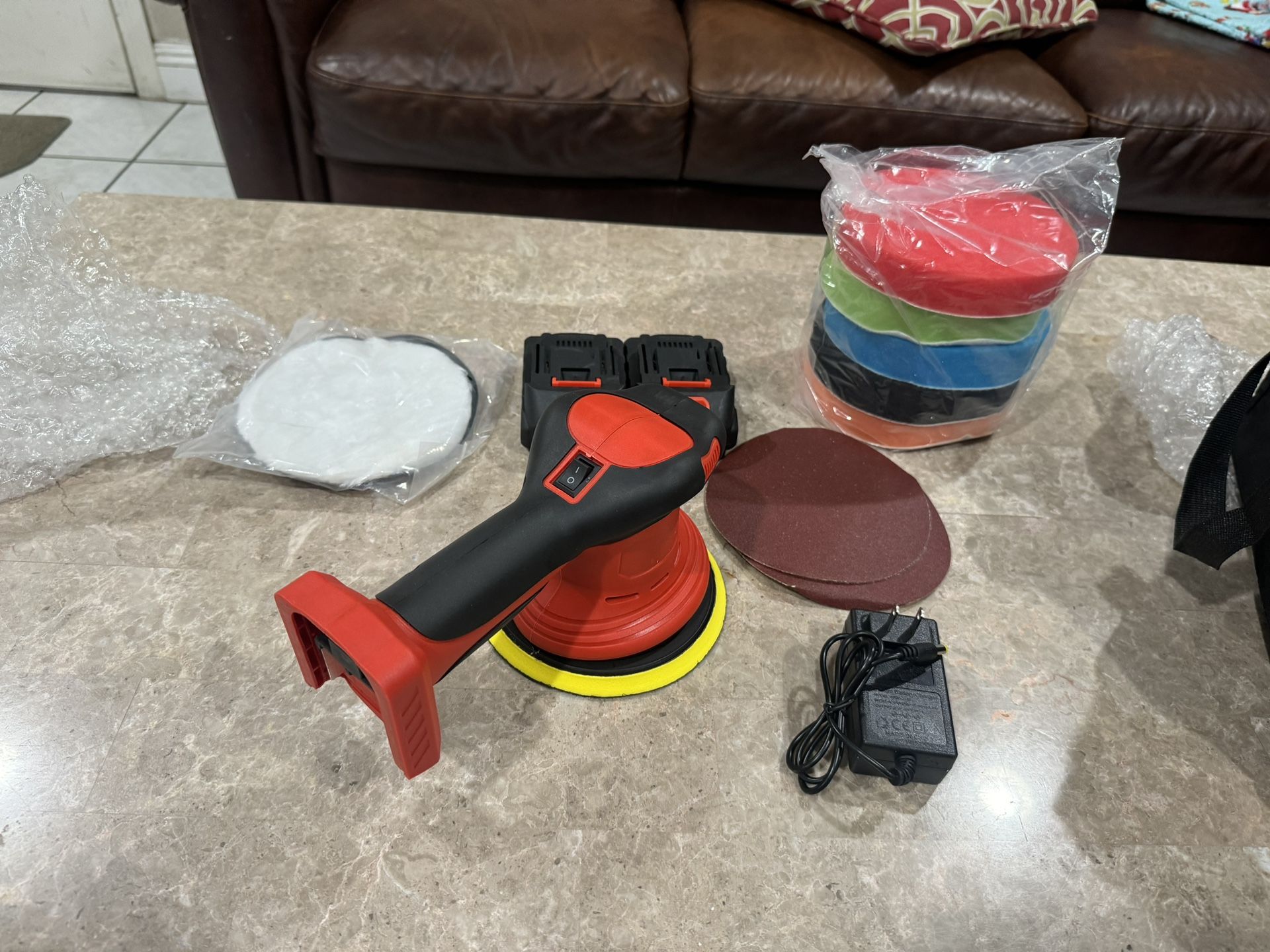 6 Inch 21V Cordless Car Buffer - Polisher Kit with 2 X 2.0 Batteries, Car Wax Buffer for Detailing, Polisher Offering 6 Variable Speeds for Detailing/