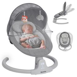 Ezebaby Baby Swings for Infants, Portable Baby Swing for Newborn, with Remote Control, 5 Swing Amplitudes, 3 Seat Positions, 5 Point Harness Belt, Pre