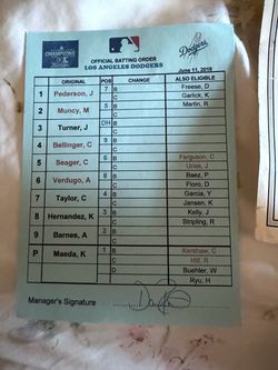 Dodgers line up card June 11th 2019
